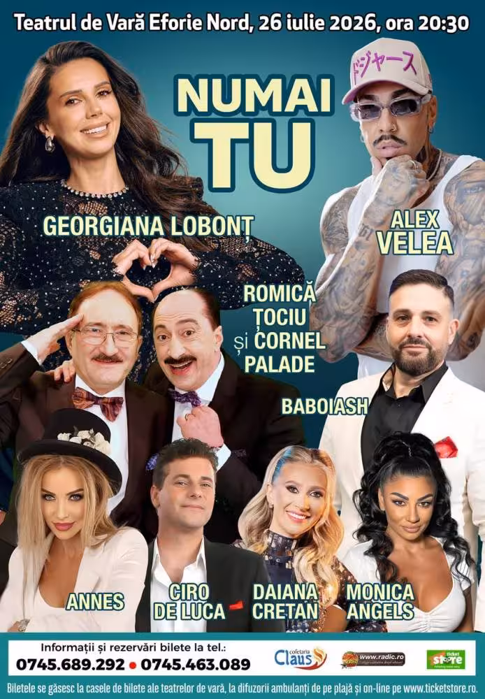Spectacolul de muzica si comedie Numai Tu la Eforie Nord pe 26 iulie 2026 Spectacolul de muzica si comedie Numai Tu la Eforie Nord pe 26 iulie 2026
