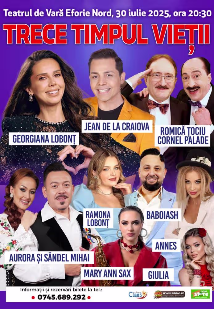 Spectacolul de muzica si comedie „Trece timpul vietii” la Eforie Nord pe 30 iulie 2026 Spectacolul de muzica si comedie "Trece timpul vietii" la Eforie Nord pe 30 iulie 2026