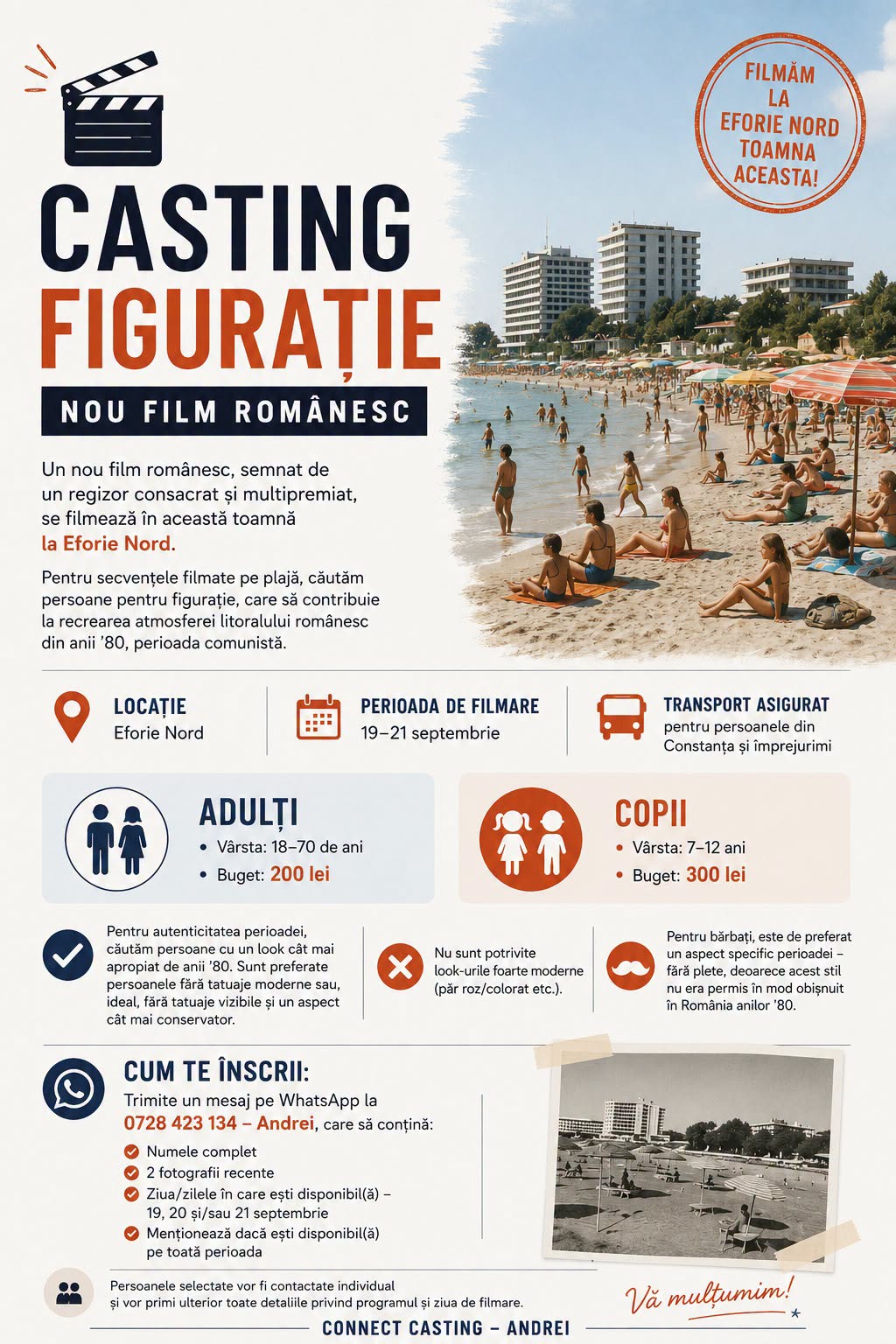 Casting figurație pentru un nou lungmetraj pe litoral: Se caută persoane cu vârste între 18 și 65 de ani